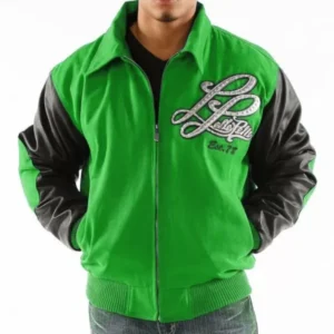 Pelle Pelle Mens Green and Black Varsity Jacket