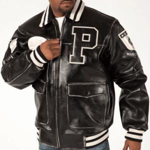 Pelle Pelle Mens Black Varsity Bomber Leather Jacket