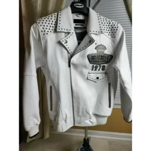 Pelle Pelle White Studded Leather Jacket