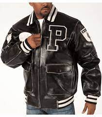Pelle Pelle Mens Black Bomber Varsity Leather Jacket
