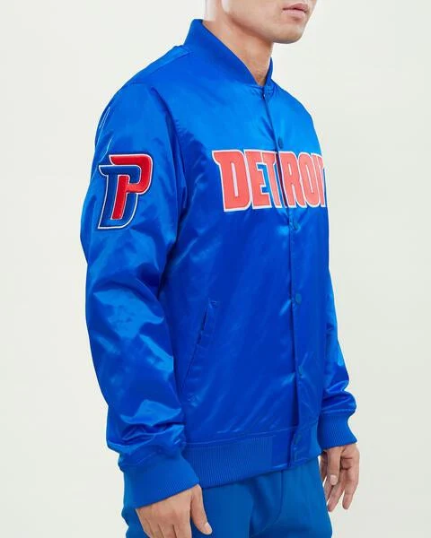 Detroit Pistons Wordmark Blue Satin Jacket