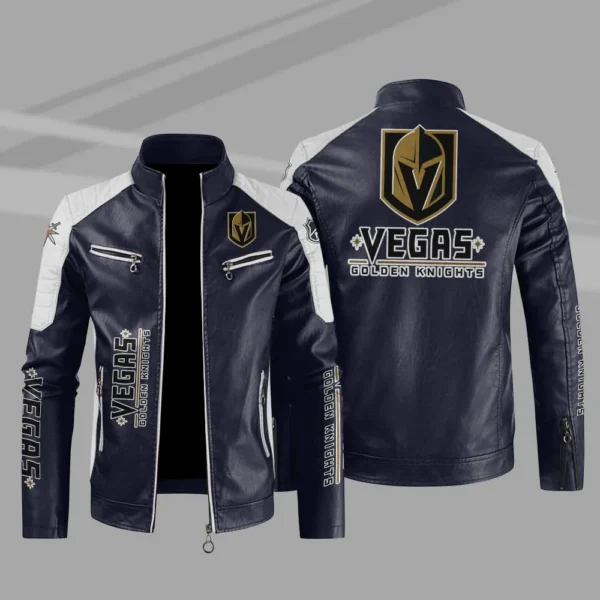 Vegas Golden Knights Block Blue White Leather Jacket